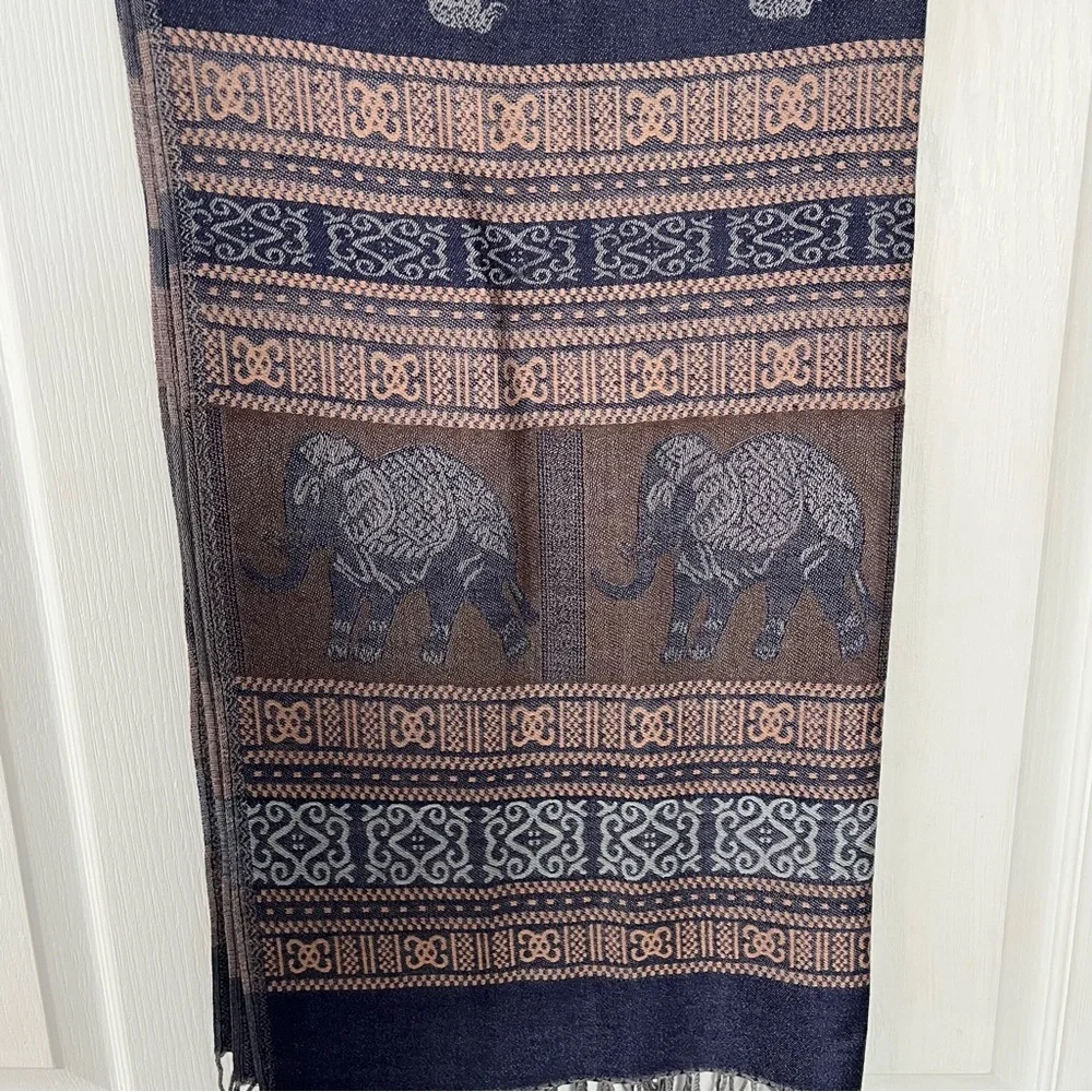 Pashmina‎ 100% Cashmere Purple/taupe Scarf Shawl Wrap with elephants